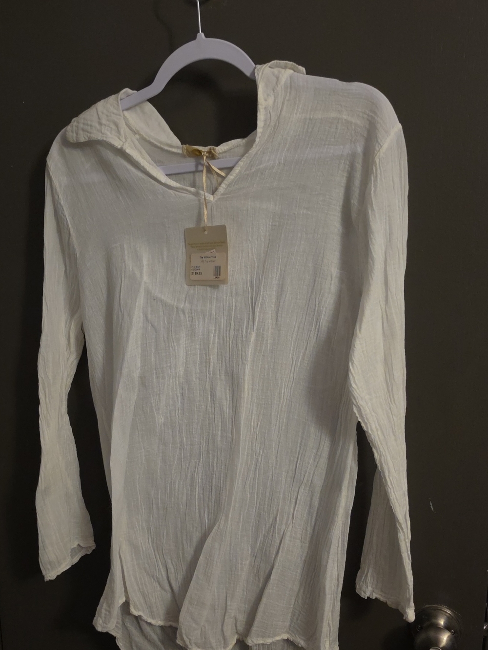 Willow Tree Cream Gauze Hooded Long-Sleeve Blouse - Picture 1 of 4